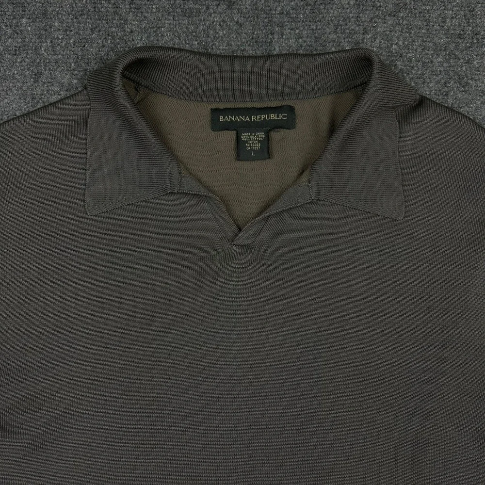 Banana Republic Silk Blend Polo Shirt Mens L Brown Short Sleeve Johnny Collar